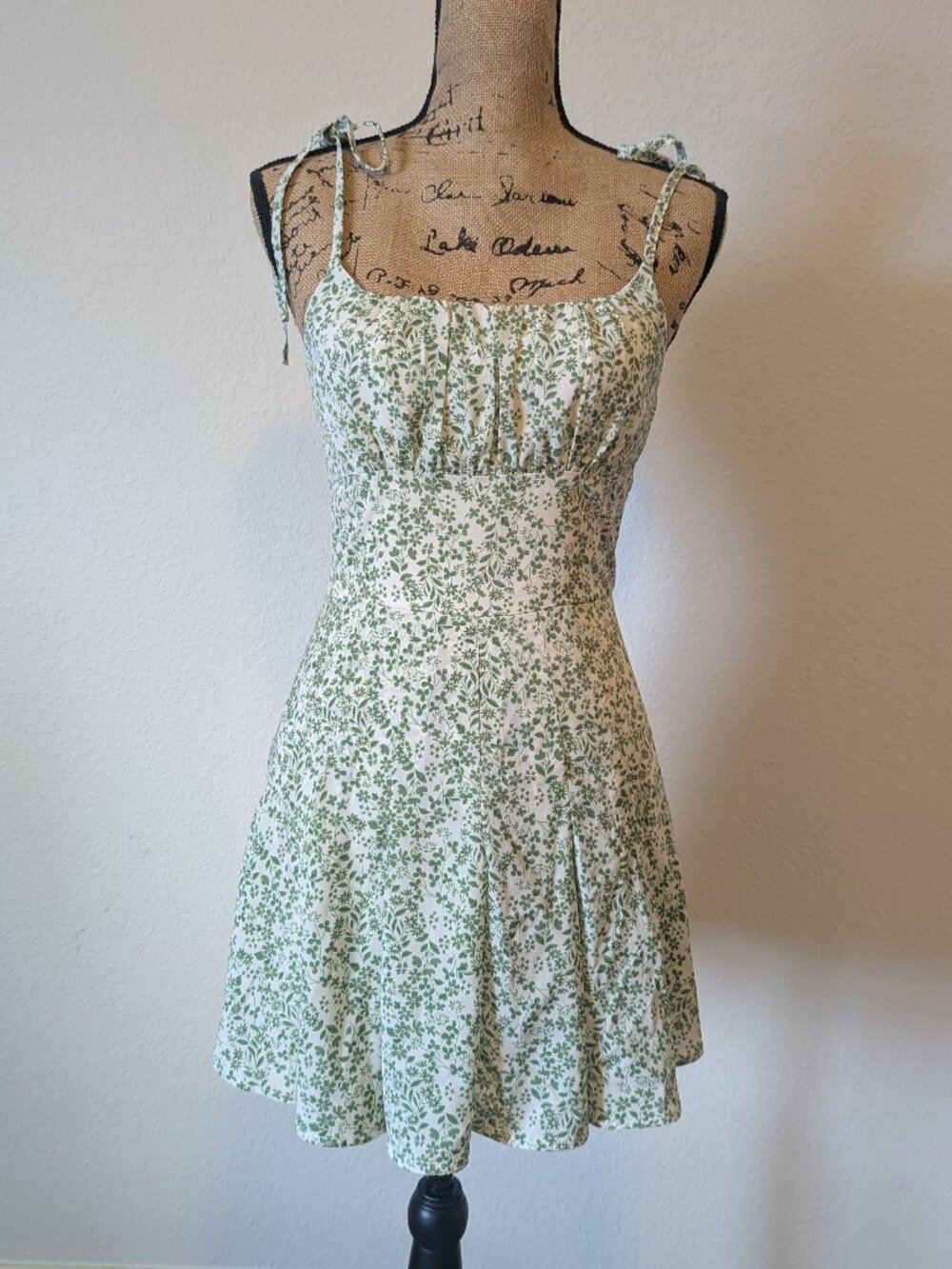 Cider Floral Tie Shoulder Mini Dress Green Cottagecore XS